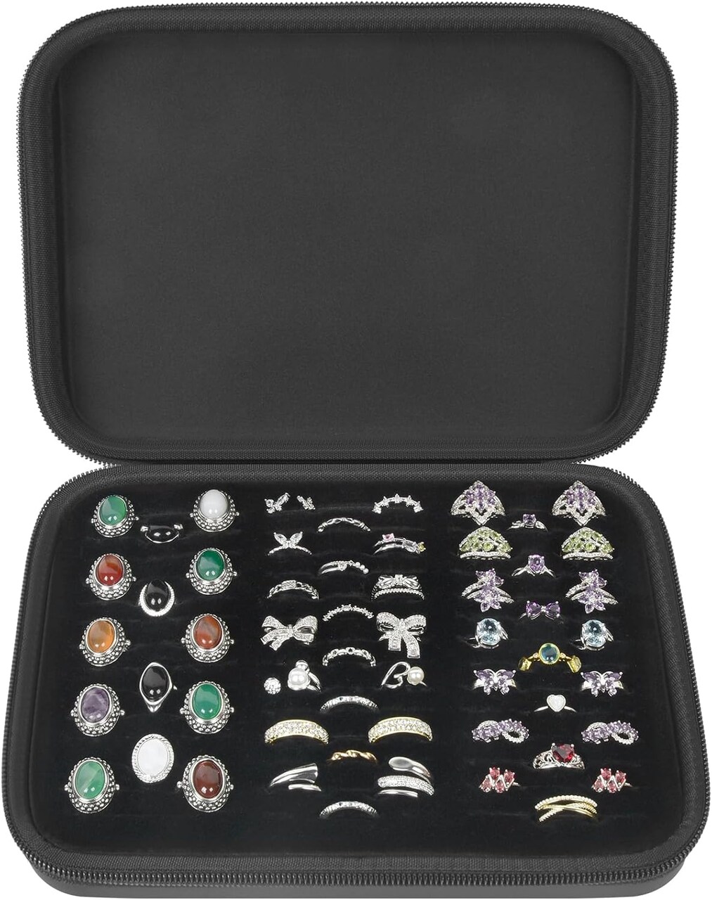 Ring Organizer Storage Case – Jewelry Ring Display Collector Box with 42 Slots, Fits 50+ Rings, Earrings, Brooches, and Cufflinks (Box Only) – Dark